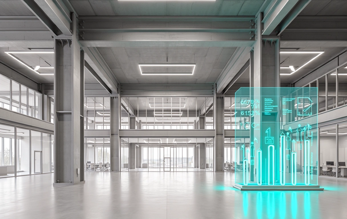 NeonShift Logic industrial headquarters interior